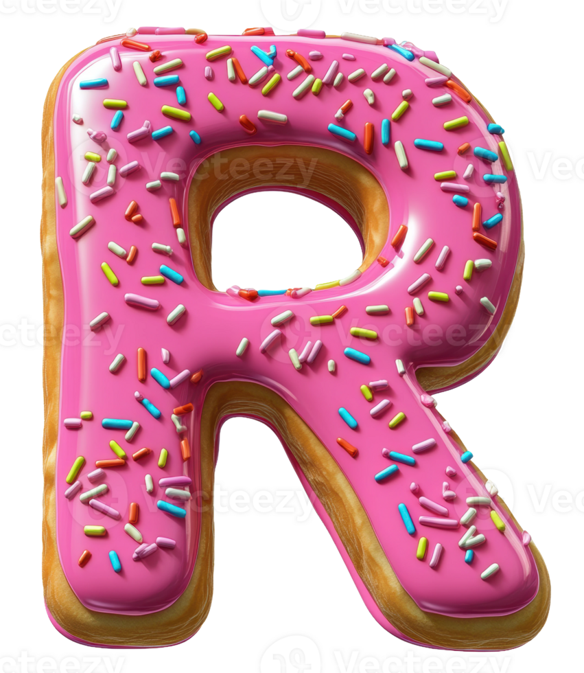 Giant pink donut shaped like the letter R, cut out - stock . png