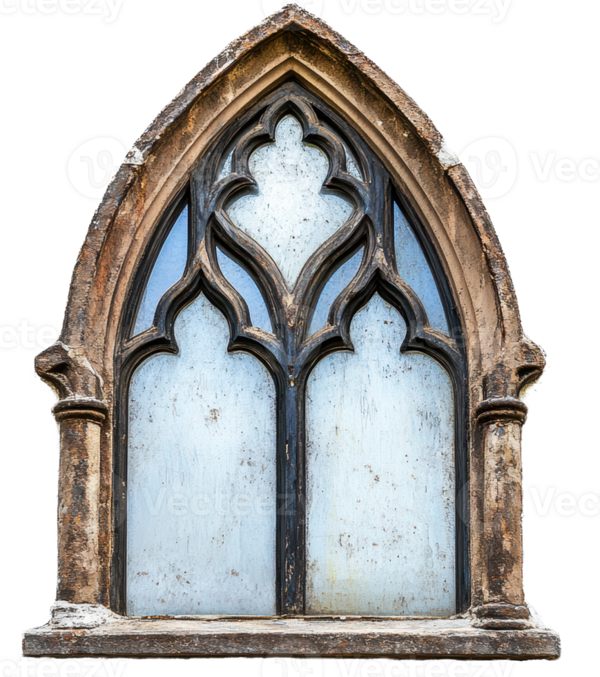 Gothic arched window with detailed tracery, cut out - stock . png