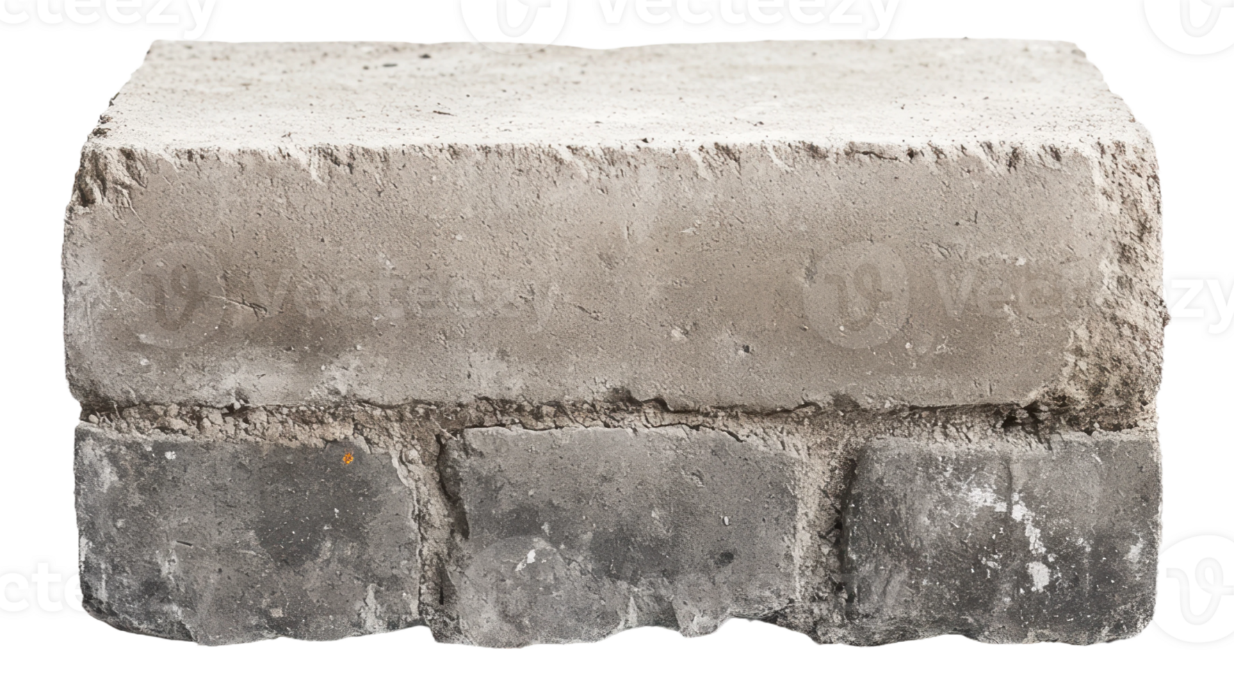 Concrete block with rough surface suitable for construction or landscaping in a neutral color, cut out - stock . png