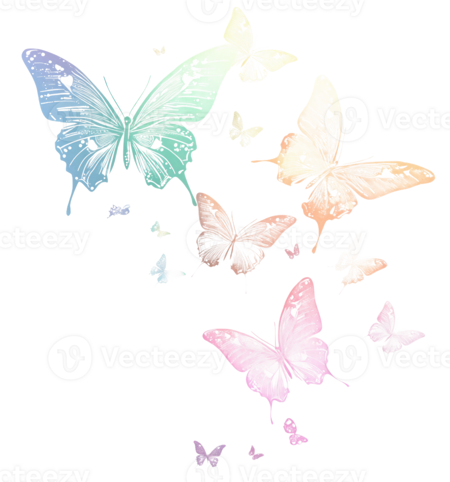 Colorful butterflies flying gracefully, cut out - stock . png