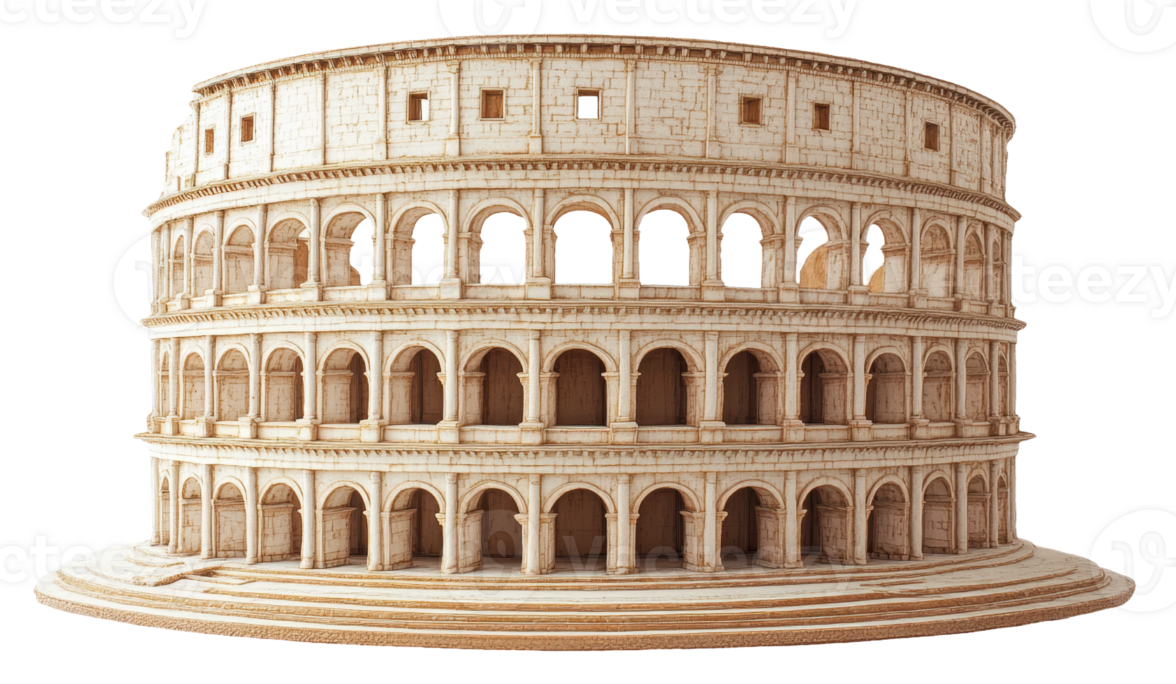 Detailed model of the Colosseum highlighting its iconic architecture and ancient Roman design, cut out - stock . png