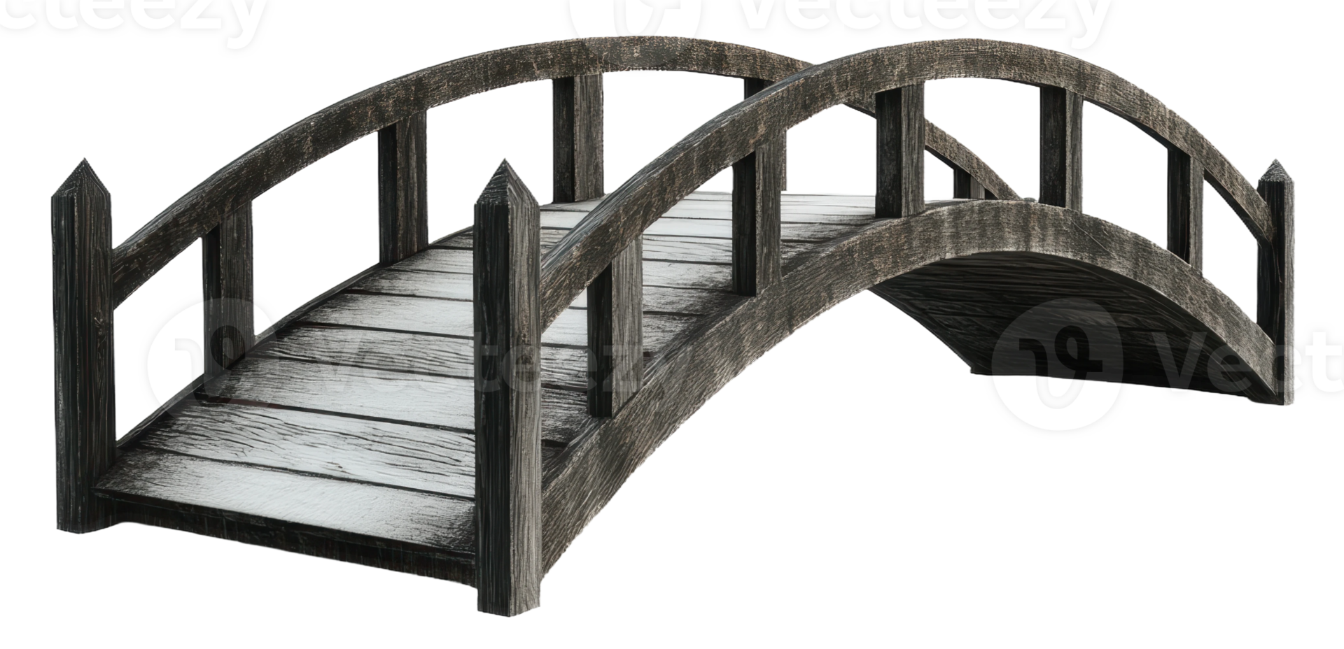Tranquil garden with wooden bridge, cut out - stock . png