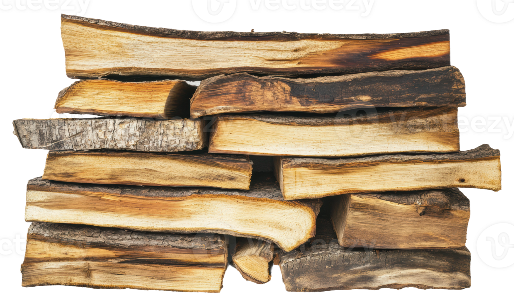 Stacked firewood logs ready for use in a cozy fireplace or outdoor fire pit, cut out - stock . png