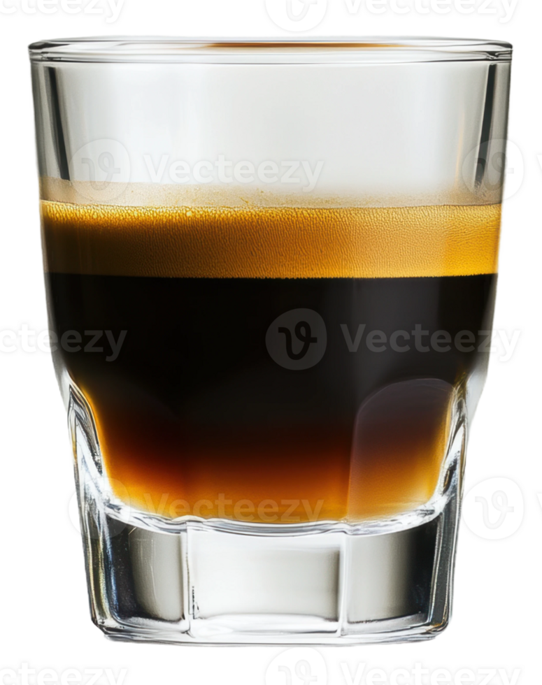 em camadas espresso tiro servido dentro uma Claro vidro com rico creme, cortar Fora - estoque . png