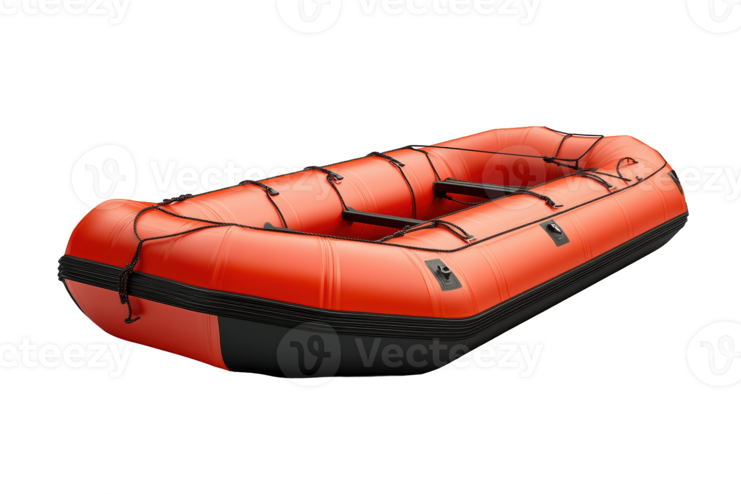 Inflatable red raft ready for outdoor adventure on the river, cut out - stock . png