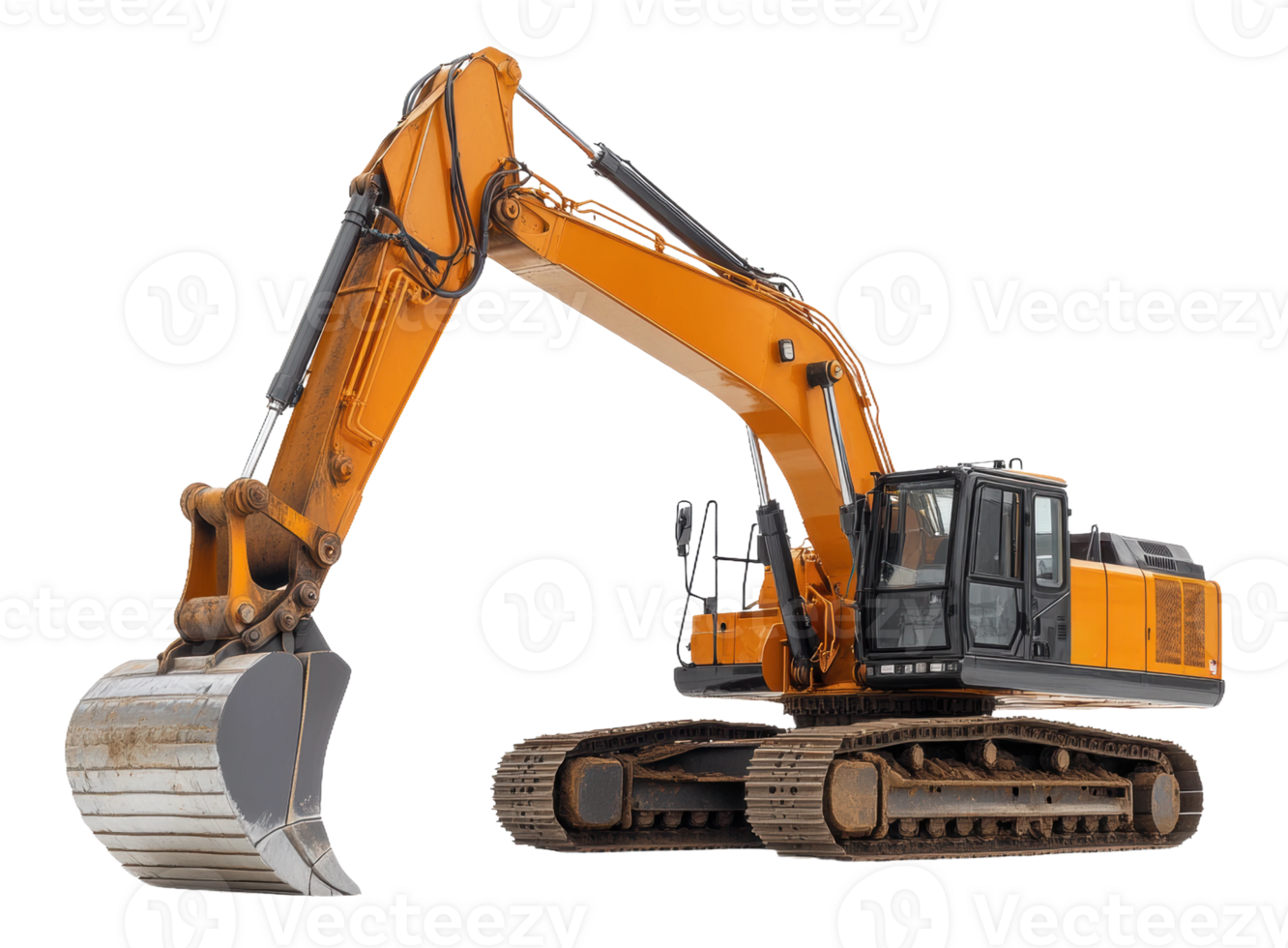 Excavator performing heavy lifting at a construction site during the daytime, cut out - stock . png