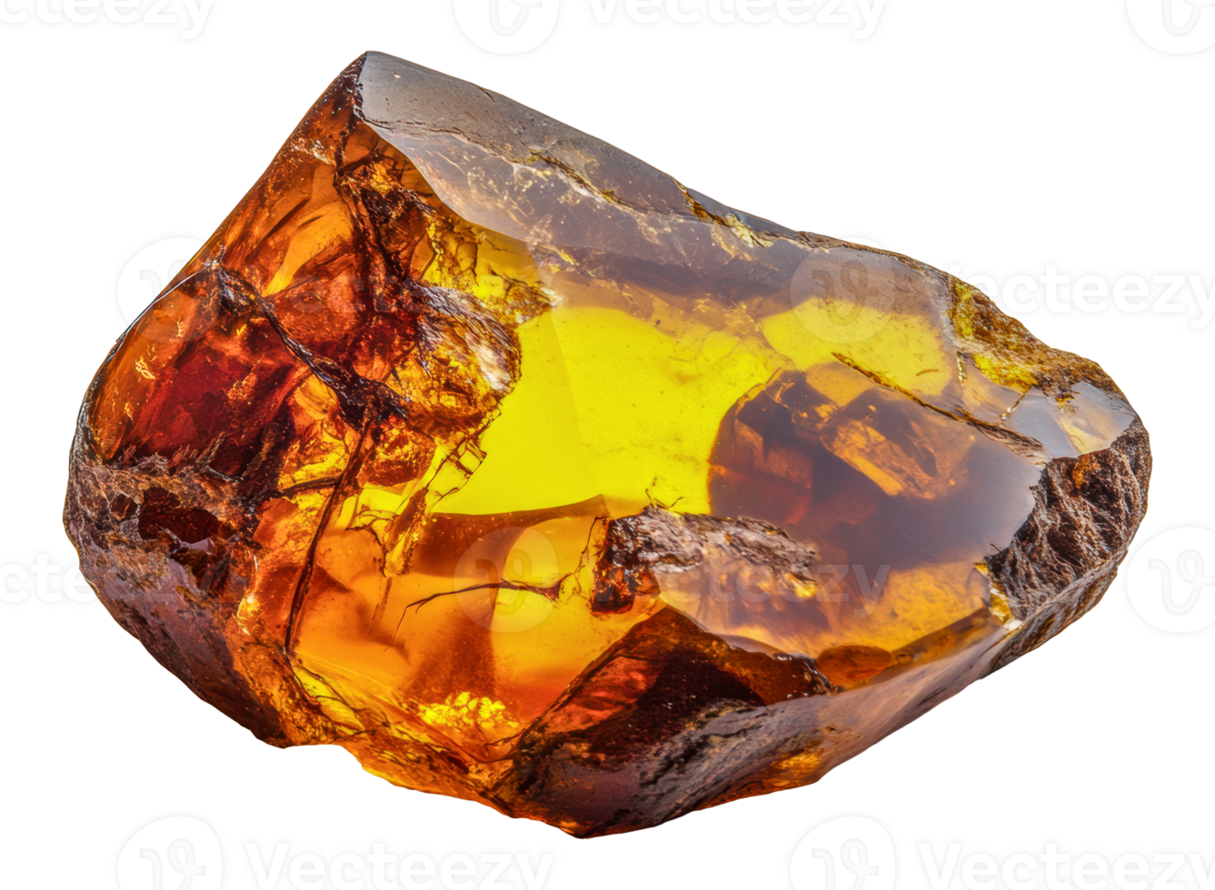 Amber gemstone found in a natural setting, cut out - stock . png
