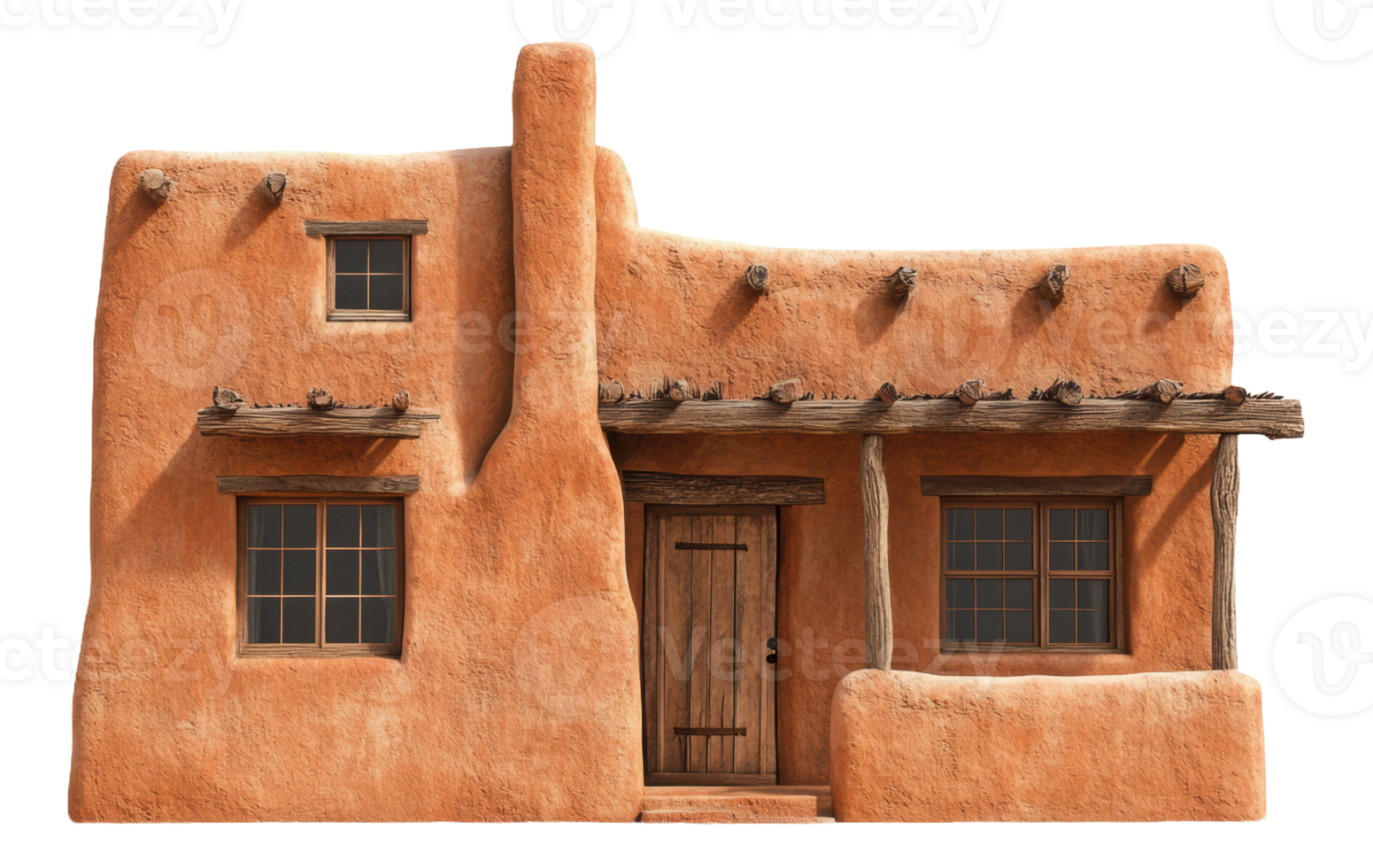 Adobe style house in a serene desert setting, cut out - stock . png