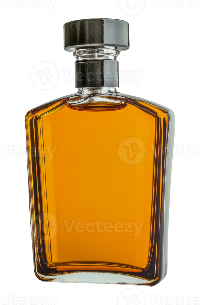 Glass bottle with amber liquid, cut out - stock . png