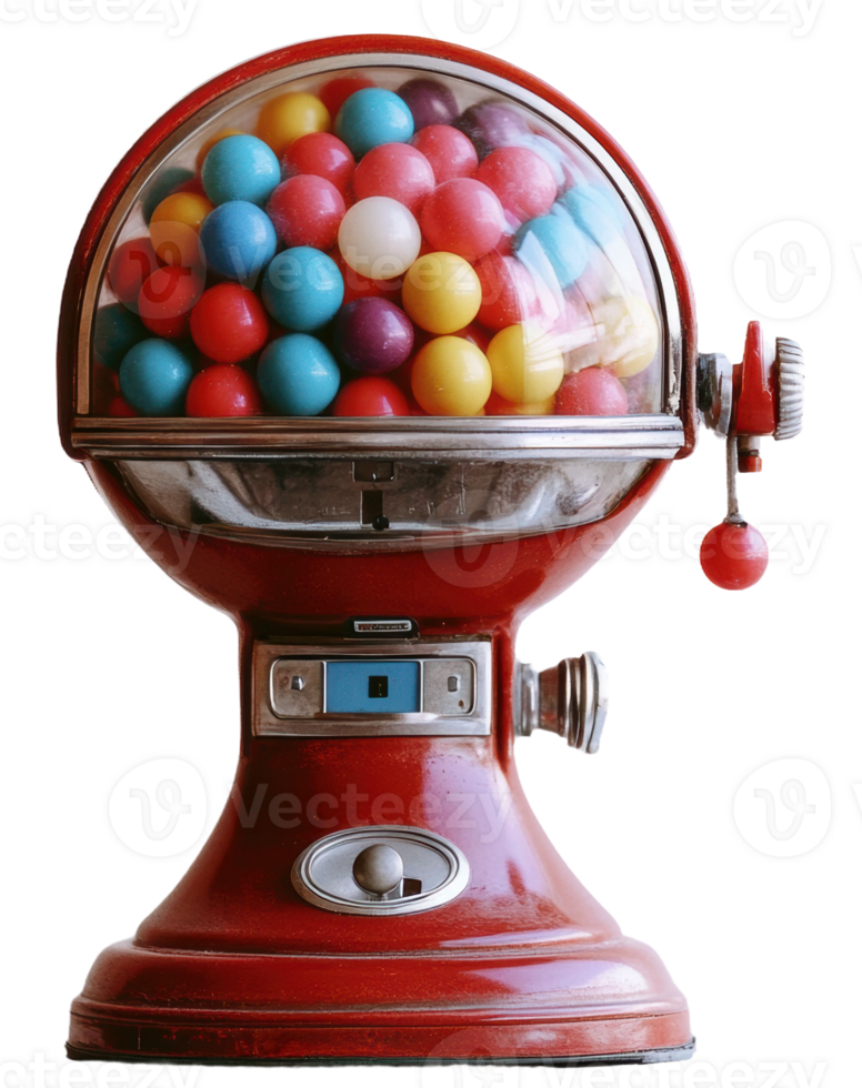 Vintage gumball machine with candies, cut out - stock . png