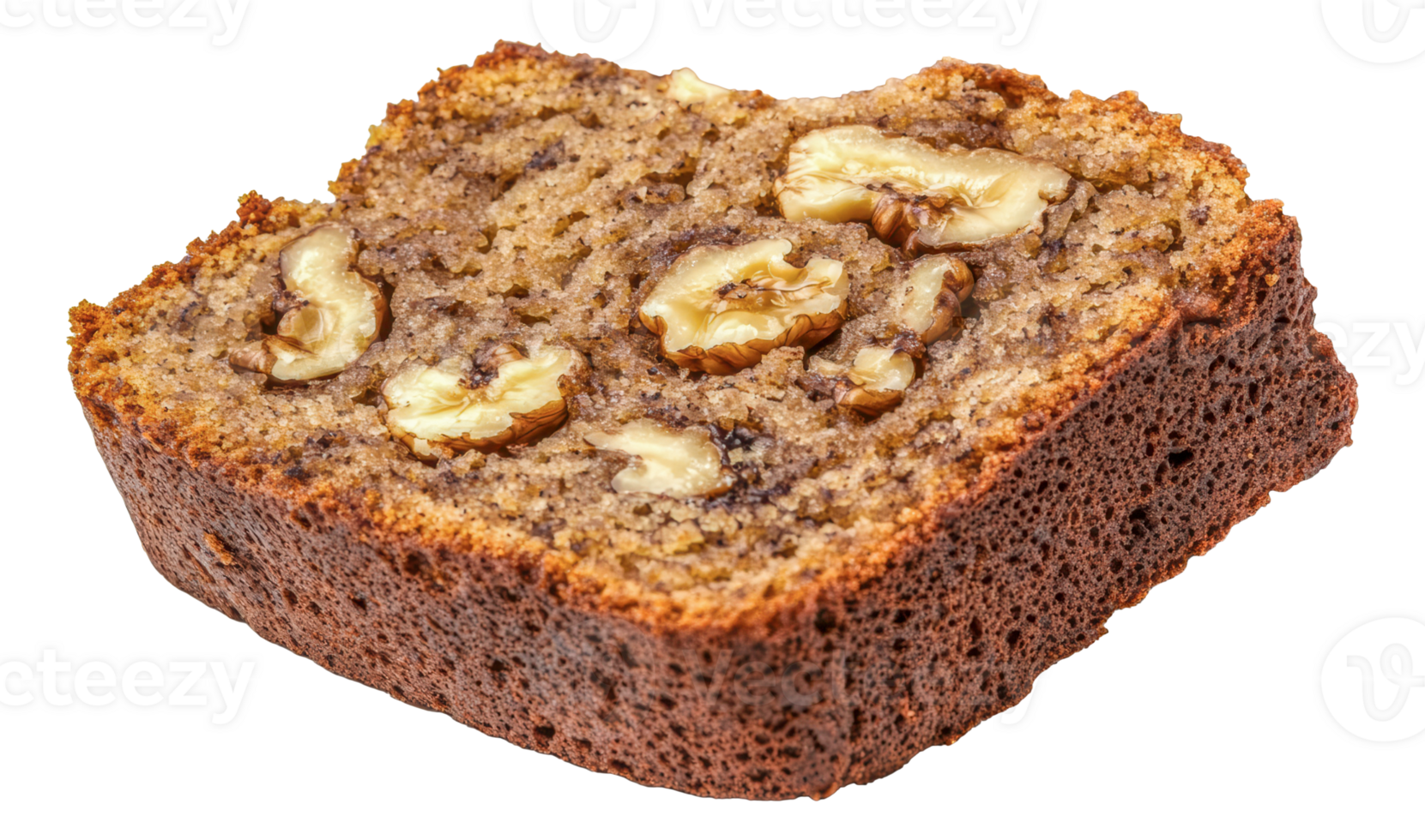 Slice of homemade banana bread with walnuts, cut out - stock . png
