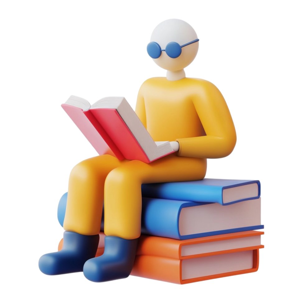 Man Sitting on a Stack of Books AI-Generative png