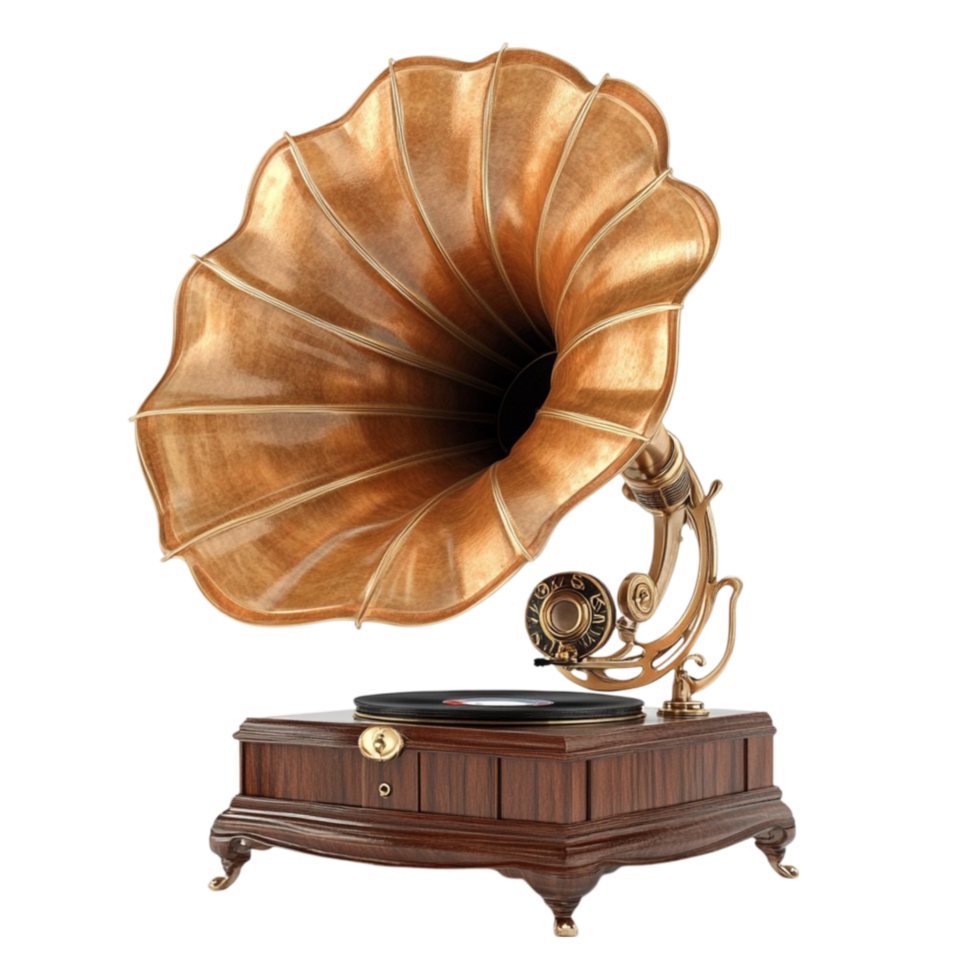 Vintage Gold Gramophone AI-Generative png
