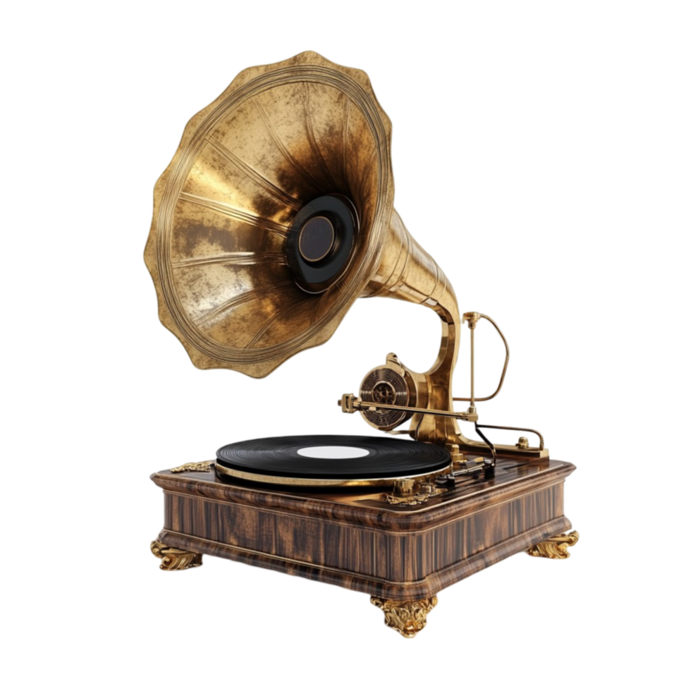 An Old Gramophone on Transparent Background AI-Generative png