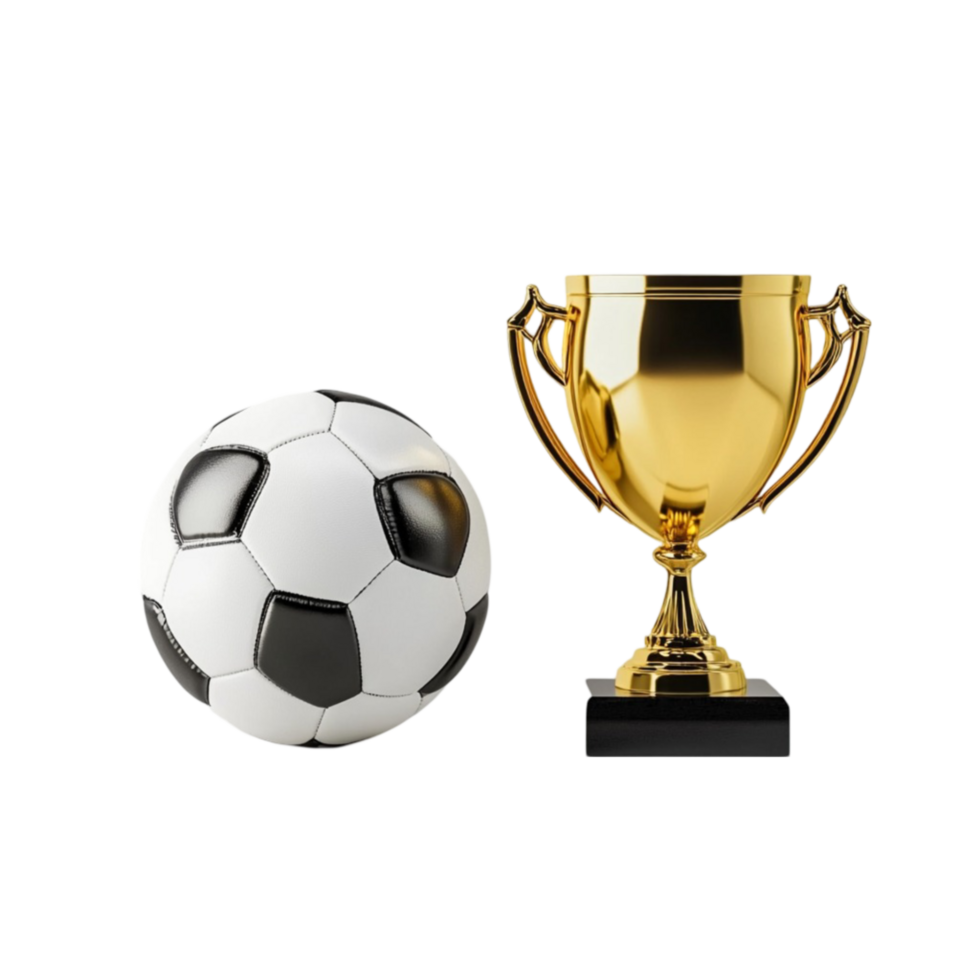 Soccer ball with gold trophy AI-Generative png
