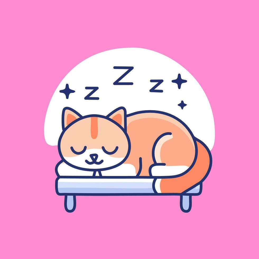 Cute cat sleeping cartoon flat style illustration vector