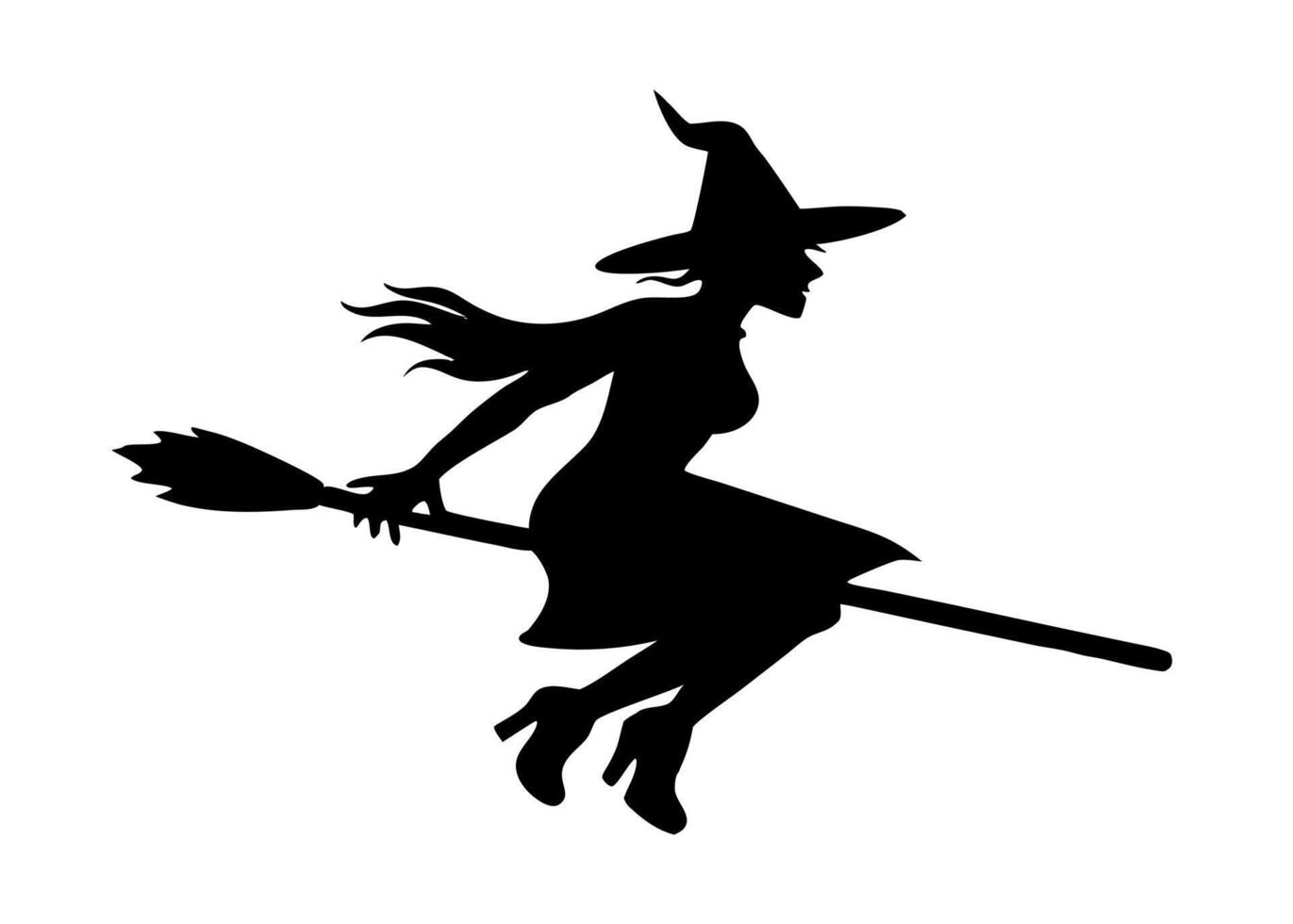 A Silhouette of a Witch Flying on a Broomstick vector