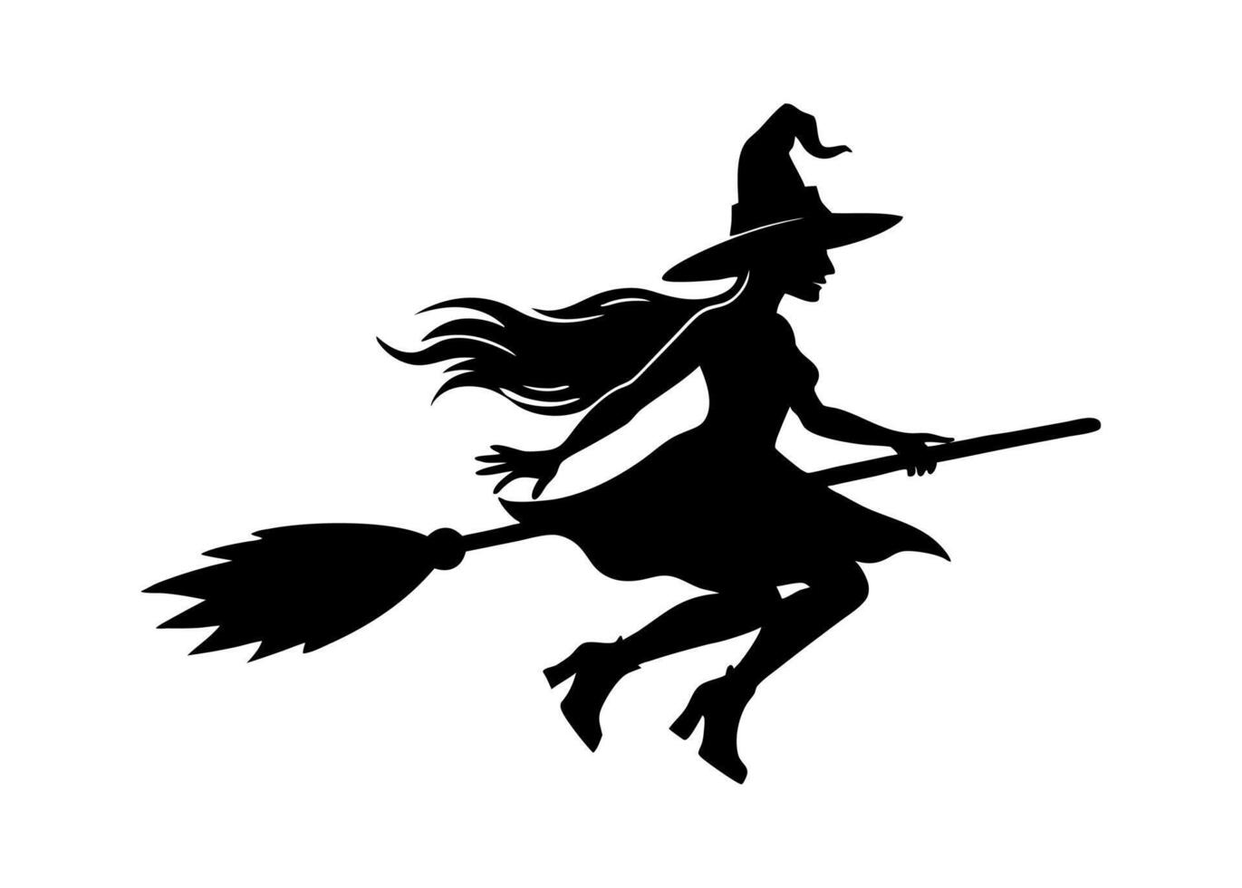 A Silhouette of a Witch on a Broomstick vector