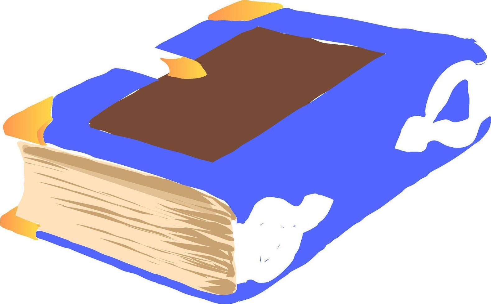 A thick blue book edged with copper corners in a stitched leather binding made of tanned leather of now non-existent magical animals. illustration a beautiful bright thick tome with a clasp a vector
