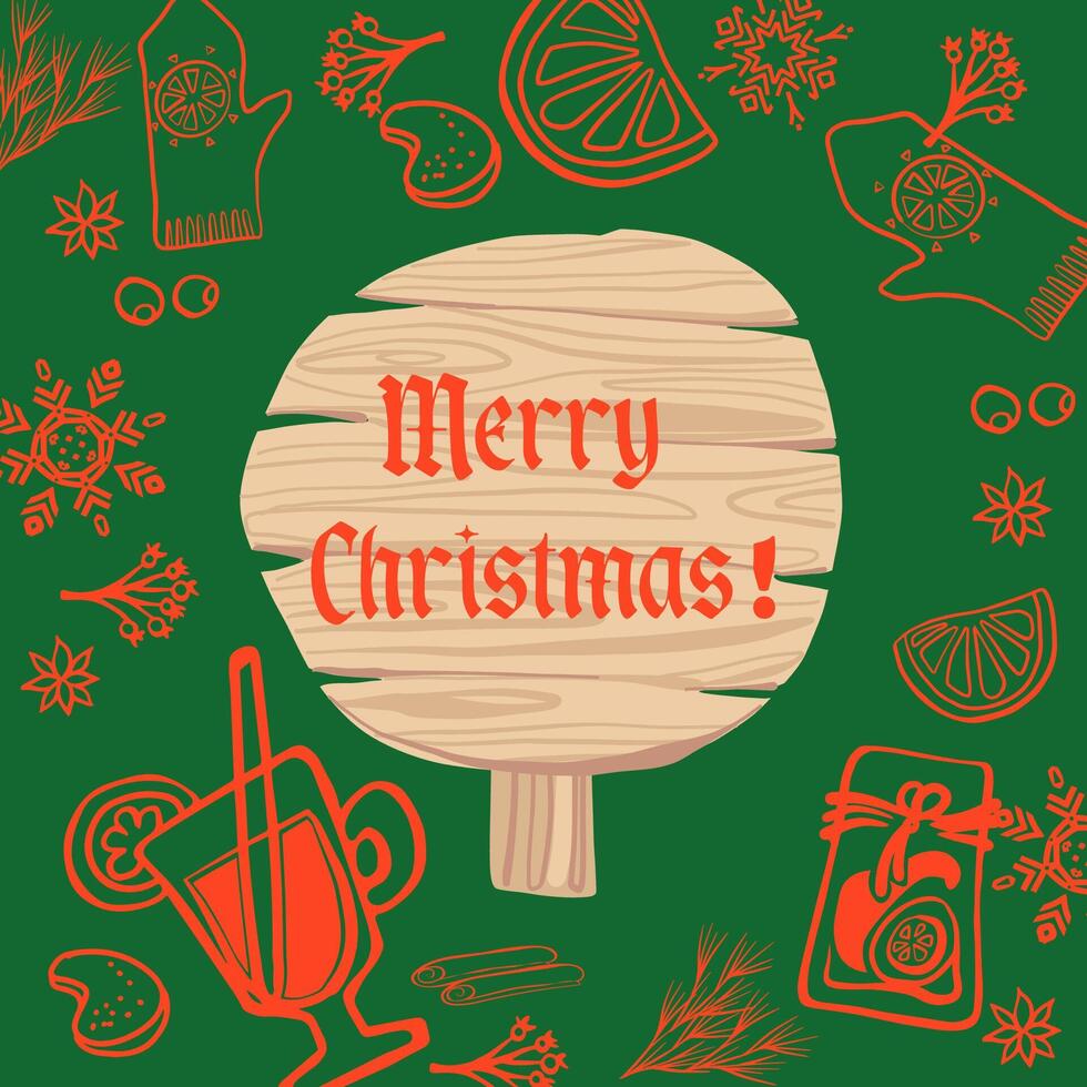 Christmas background with snowflakes, mulled wine mug, orange and spices. Christmas greeting card, template for the poster, flyer, invitation. Xmas spices background. vector
