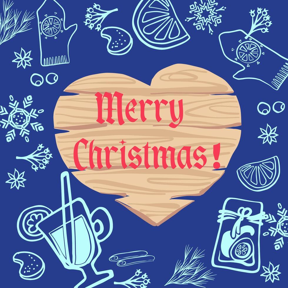 Christmas background with snowflakes, mulled wine mug, orange and spices. Christmas greeting card, template for the poster, flyer, invitation. Xmas spices background. vector