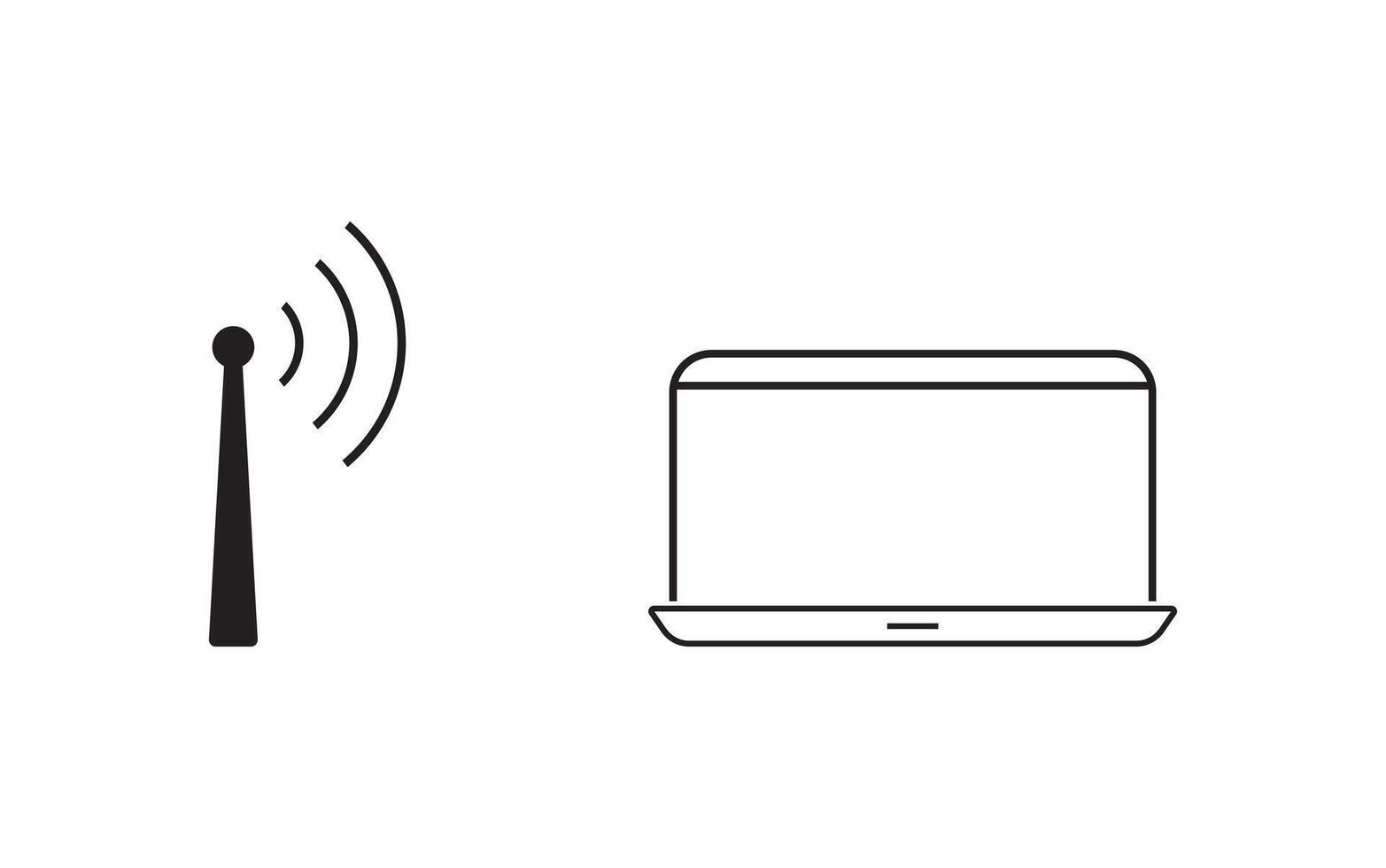 wireless network antenna with laptop, icon vector