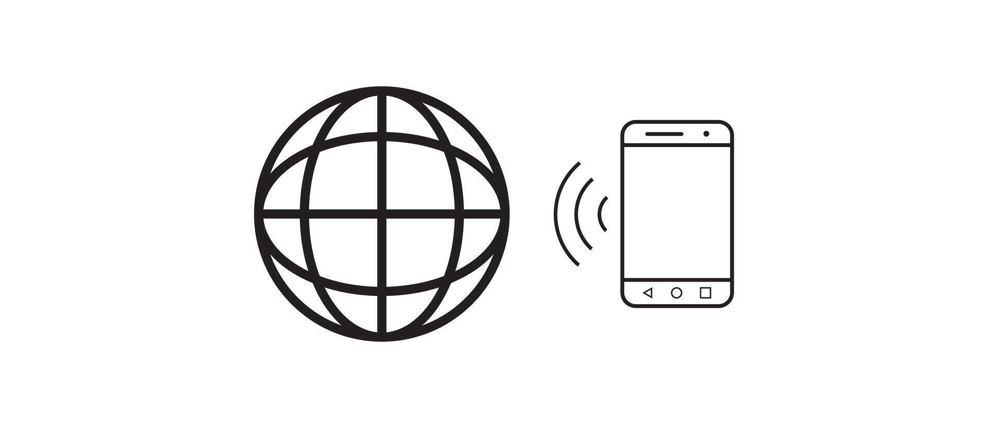 phone with globe, icon vector