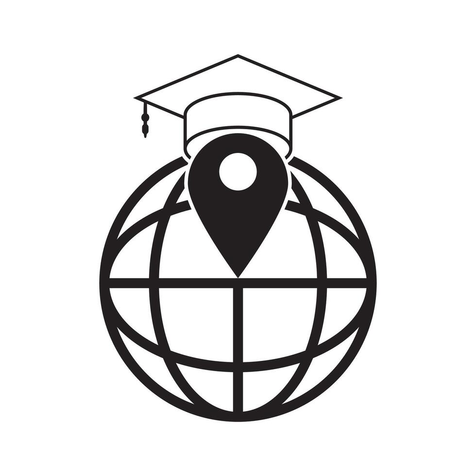 globe, map pointer with graduation cap, icon vector