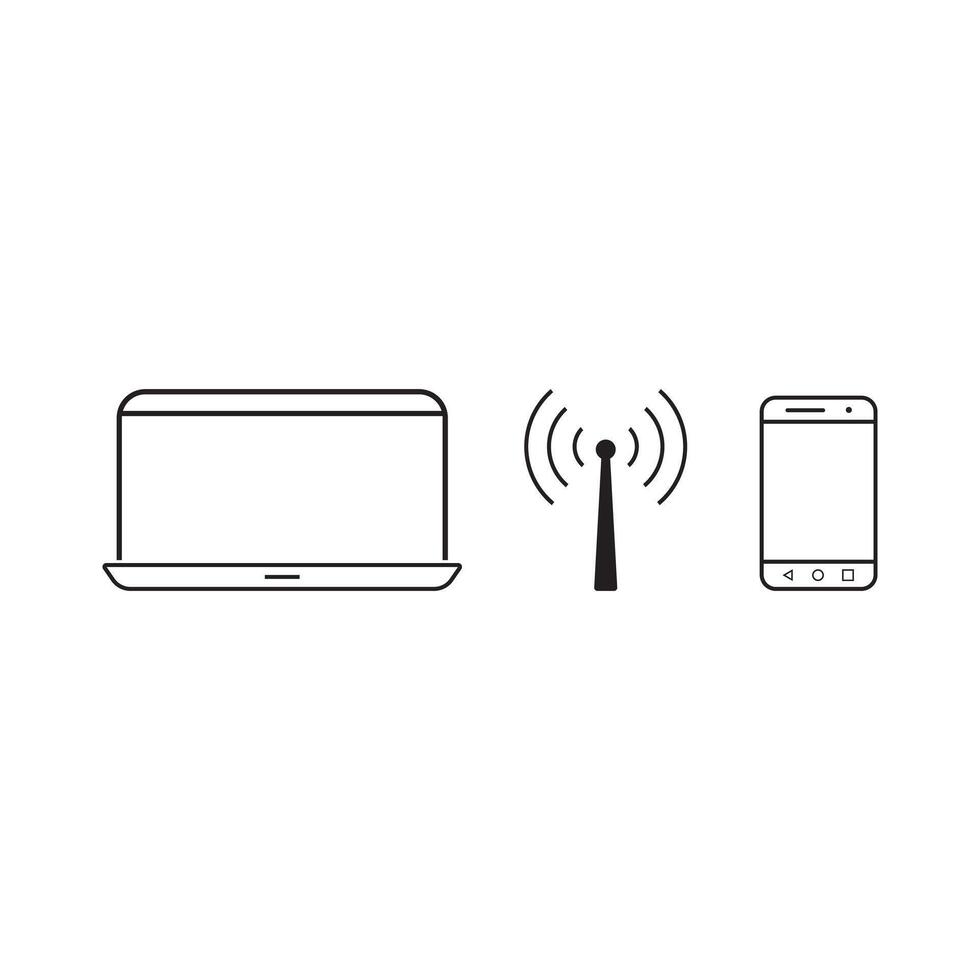 phone and laptop with wireless network antenna, icon vector