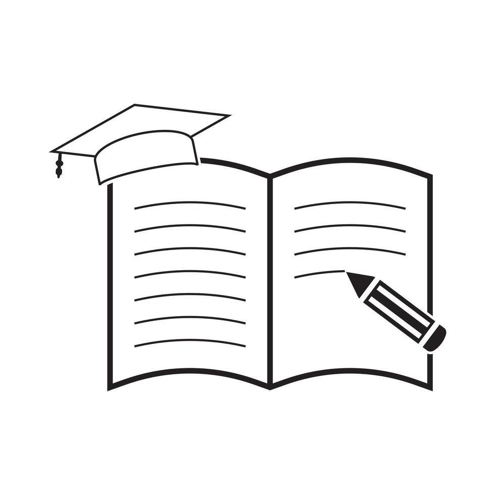 notebook and pencil with graduation cap, icon vector