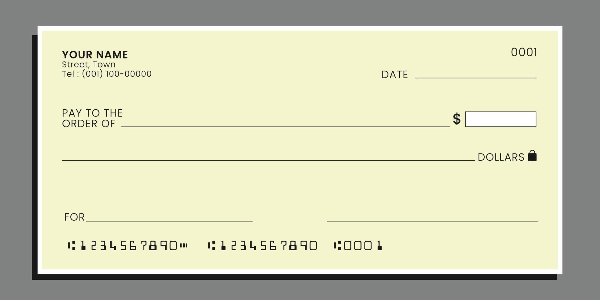 Bank check, blank money cheque, checkbook template. Currency payment coupon, money check background. vector