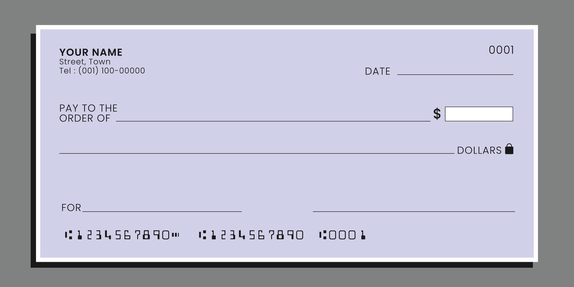 Bank check, blank money cheque, checkbook template. Currency payment coupon, money check background. vector