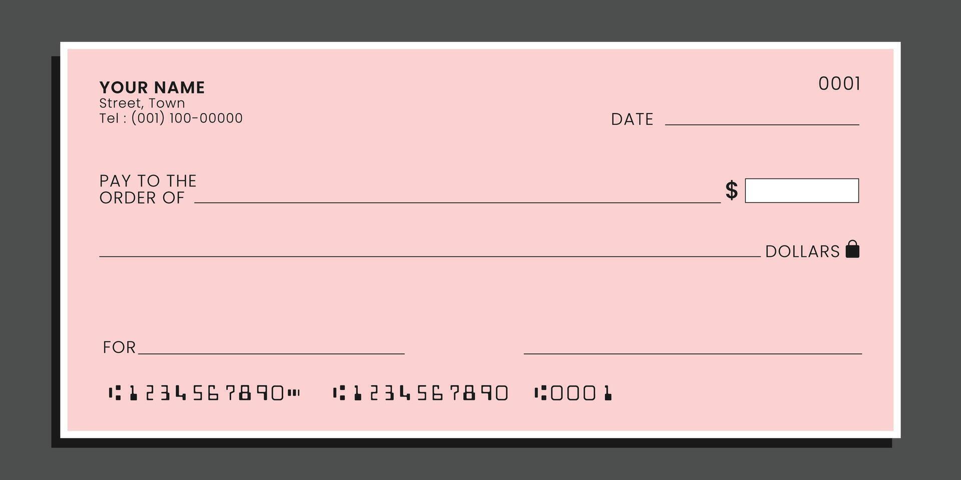 Blank bank cheque. Personal checkbook template empty field to fill. vector
