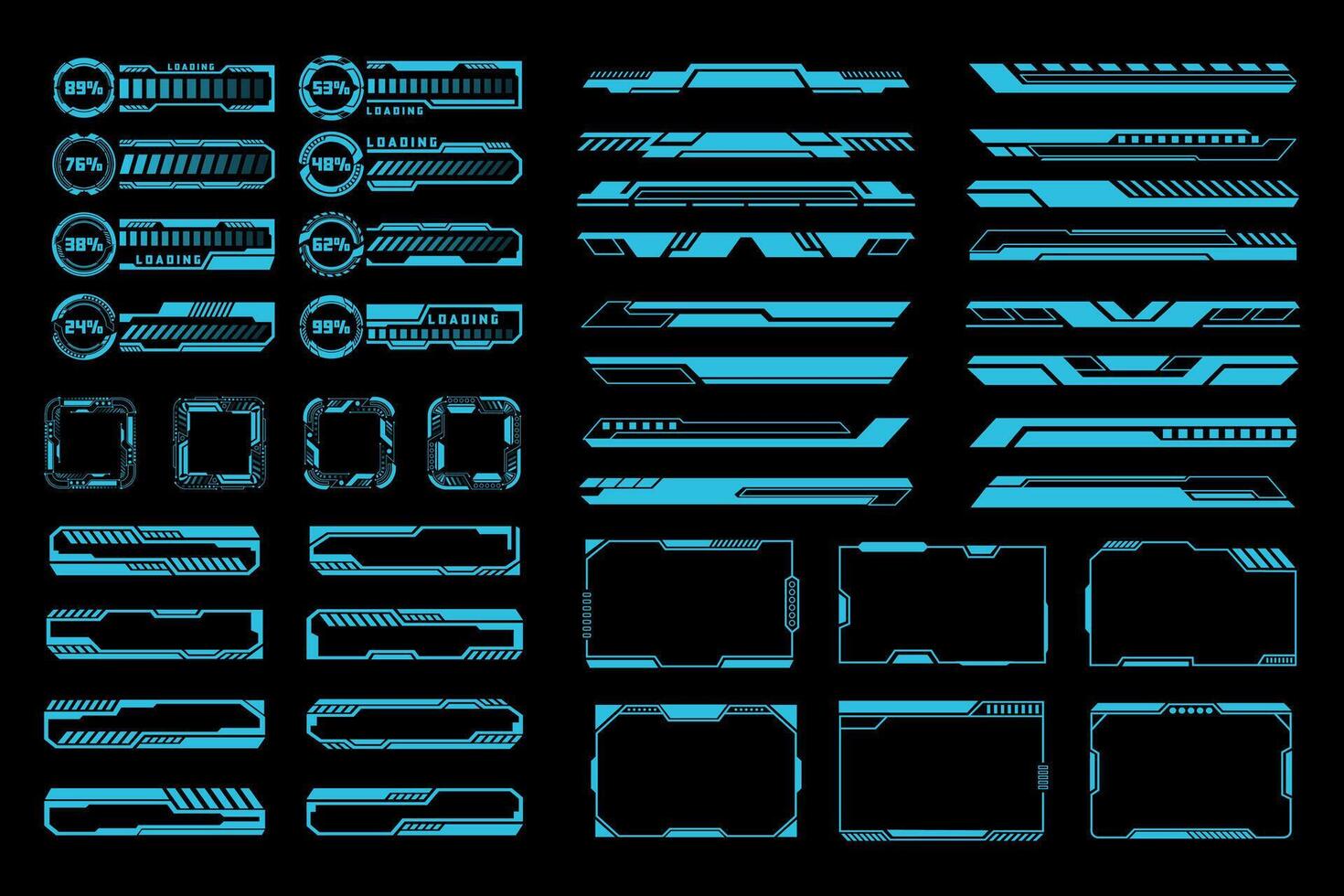 Blue Neon Sci Fi Hud Frames Elements. Futuristic Design Ui Templates Simple Layout Game Screen Interface vector