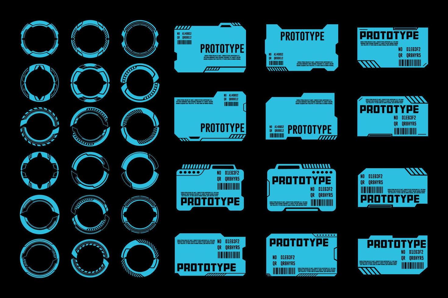 Neon Blue Circle Frame Outline Futuristic Interface Technology Hud Design Set vector
