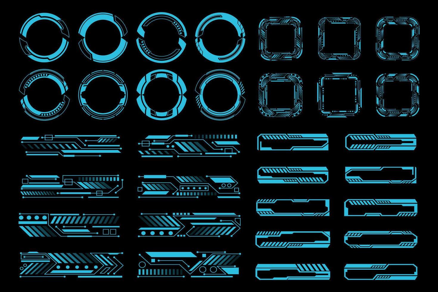 Blue Neon Sci Fi Hud Ui Elements Set. Cyberpunk Futuristic Interface Design vector