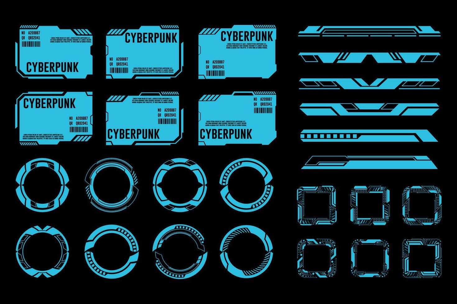 Cyberpunk Futuristic HUD Interface Elements Set. Blue Neon Sci Fi Design Ui Templates Hologram vector