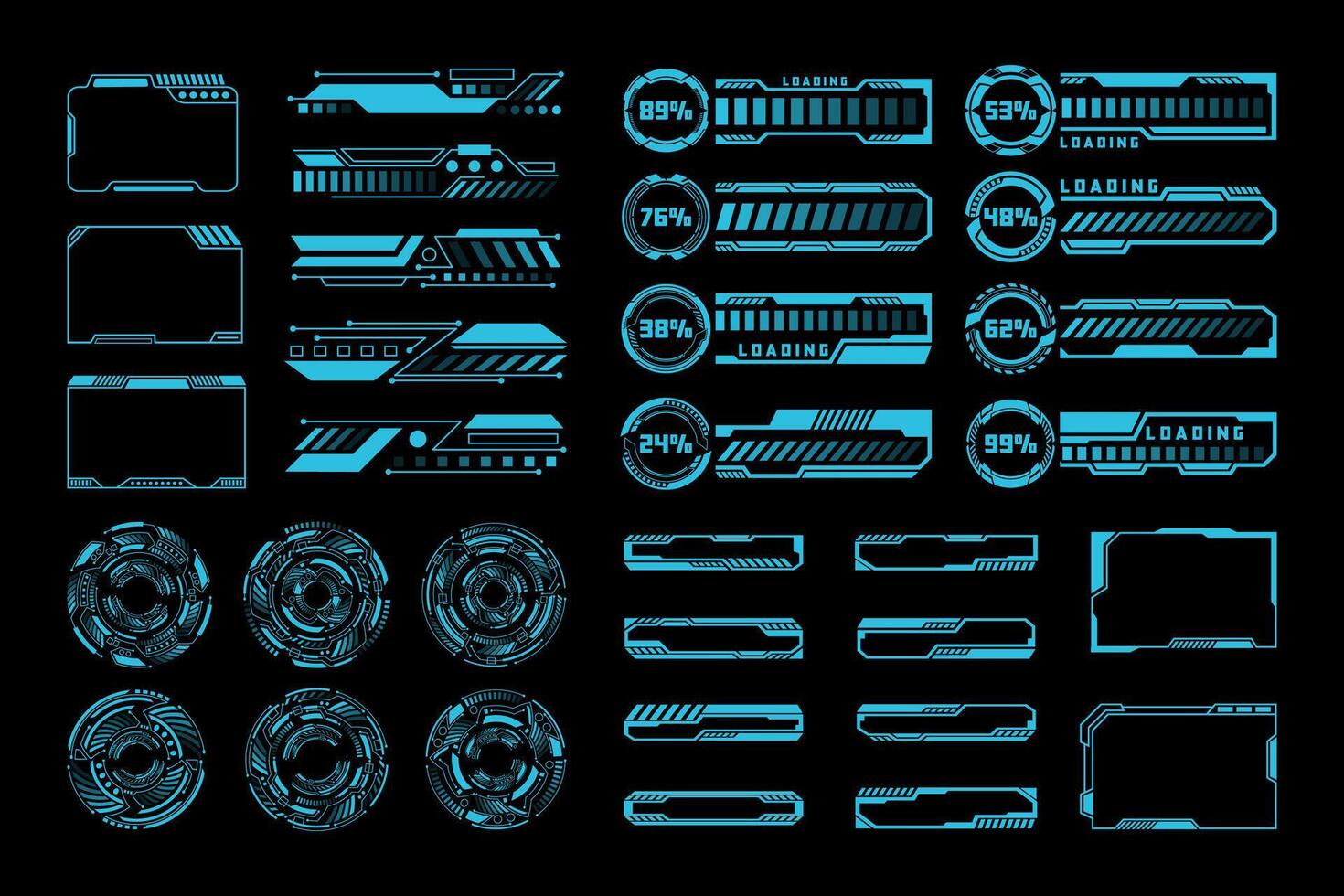 Cyberpunk Futuristic HUD Interface Elements Set. Blue Neon Sci Fi Design Ui Templates Simple Layout vector