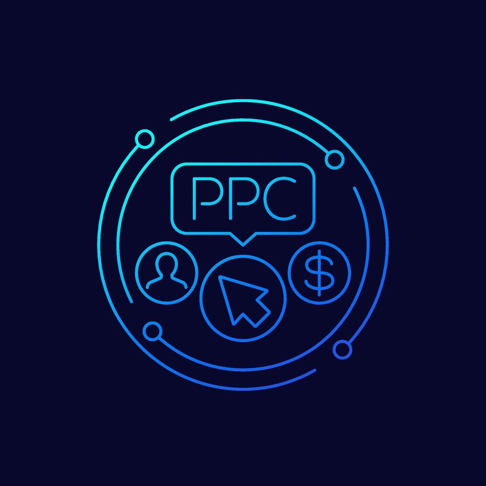ppc, pay per click icon, linear design vector