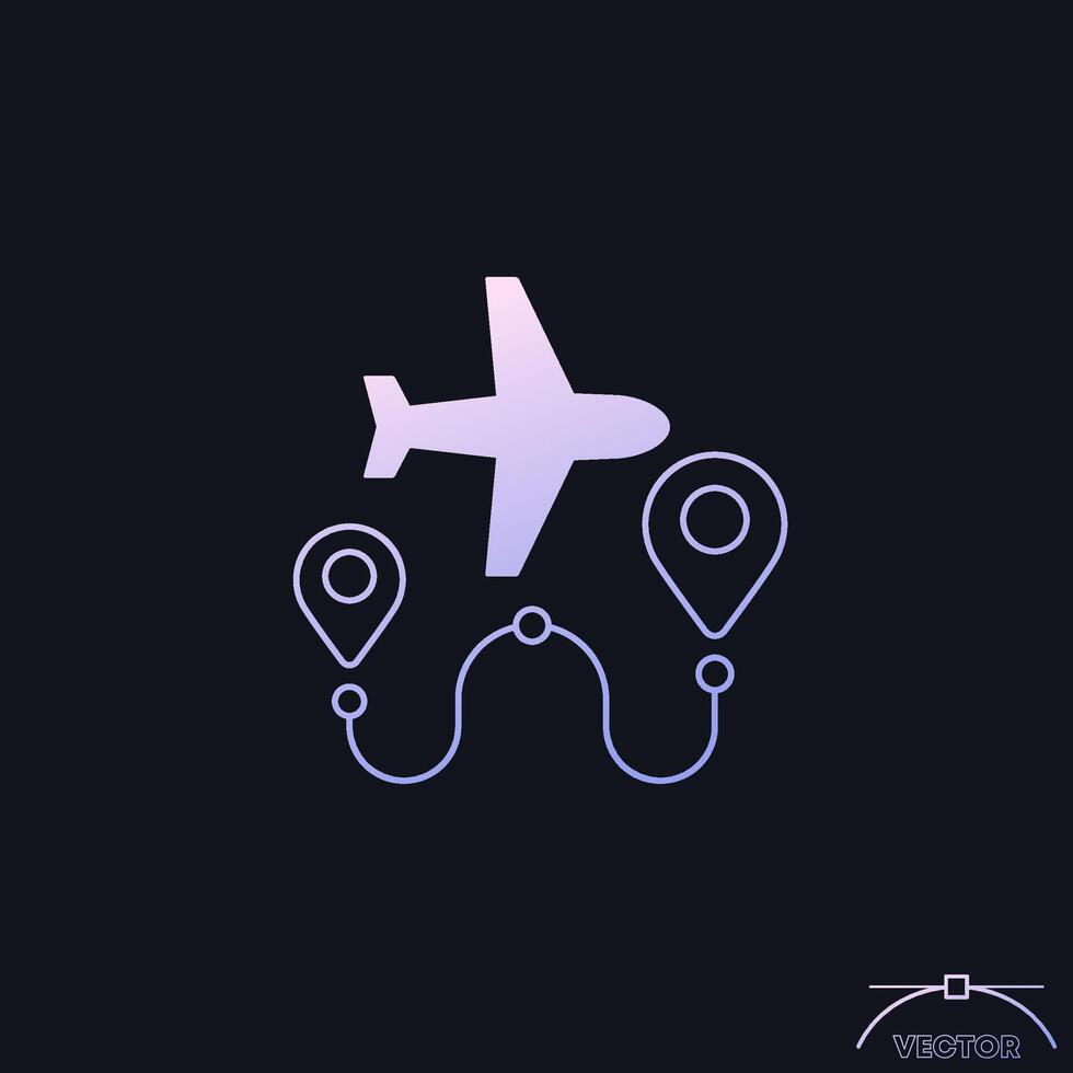 Flight route icon with an airplane vector