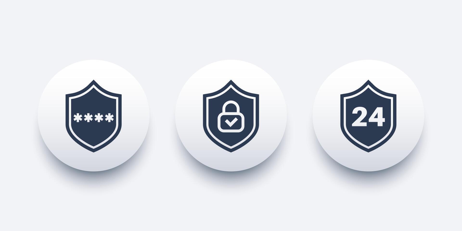 Cybersecurity icons with a shield, 24 security design vector