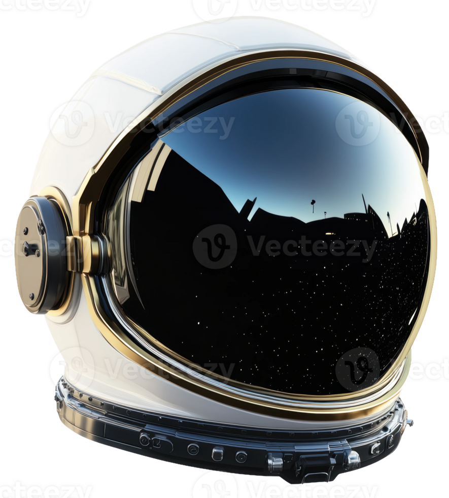 Astronaut helmet reflecting stars in the night sky, cut out - stock . png