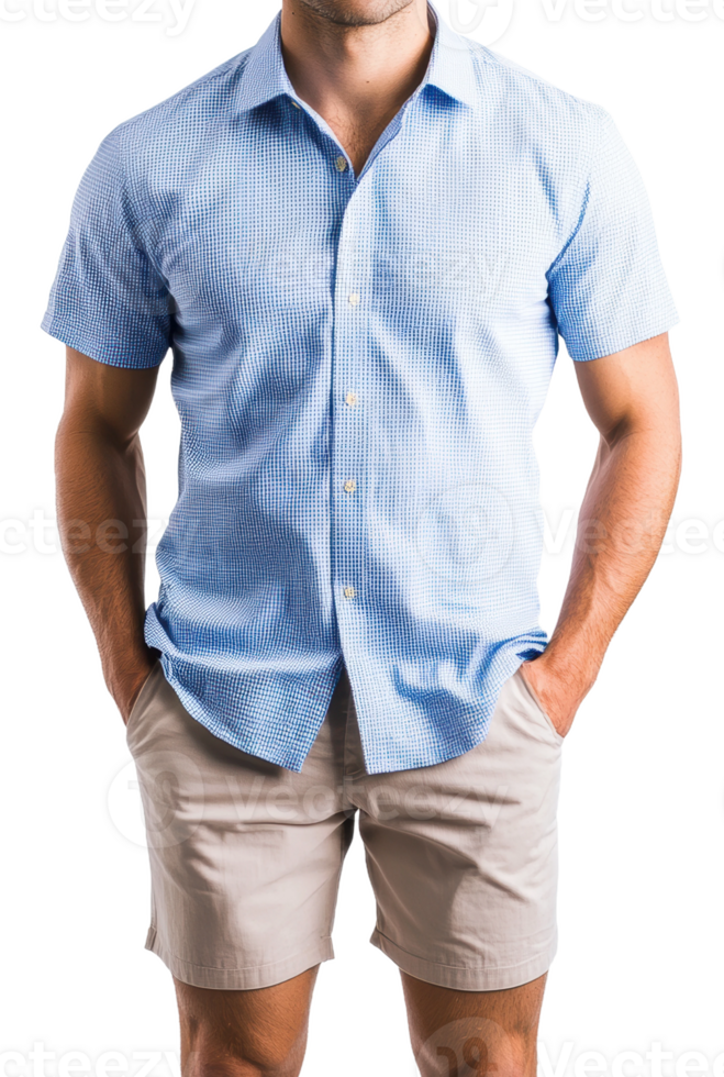 Man in casual attire standing indoors, cut out - stock . png