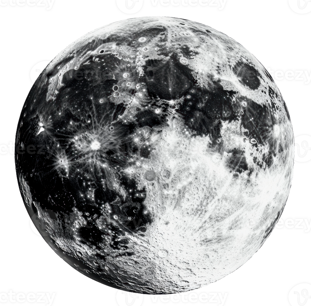 Detailed view of the moon's craters and surface, cut out - stock . png