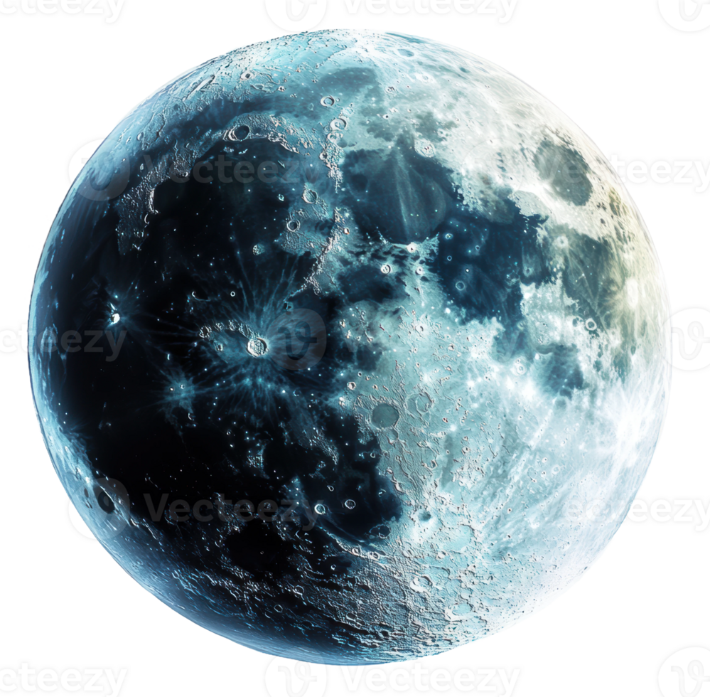 Full moon glowing brightly in the night sky, cut out - stock . png