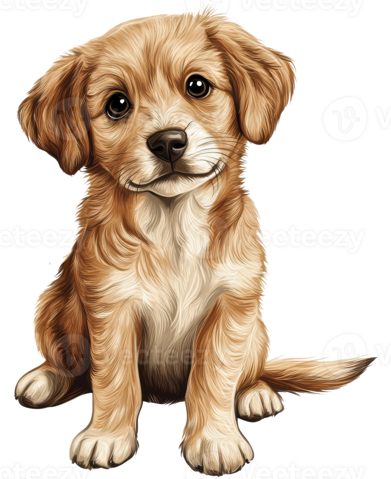 Cute puppy sitting and looking curiously, cut out - stock . png