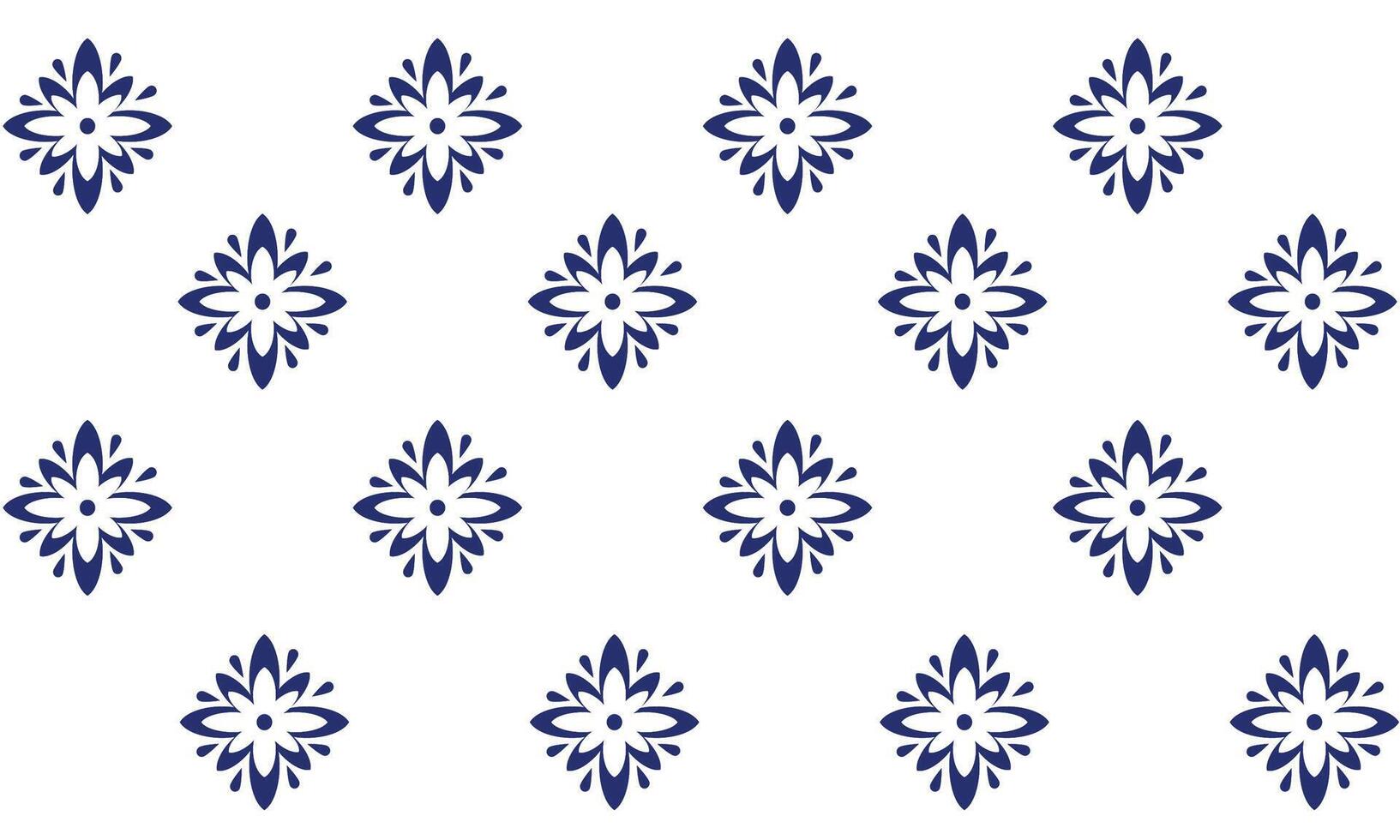 a detailed fabric pattern composed of shape designs, blue and white flowers on white background. vector