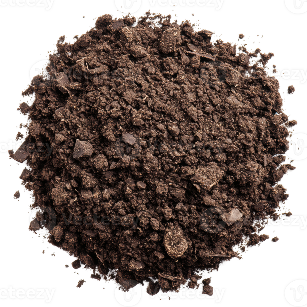 Dark brown soil with texture, cut out - stock . png