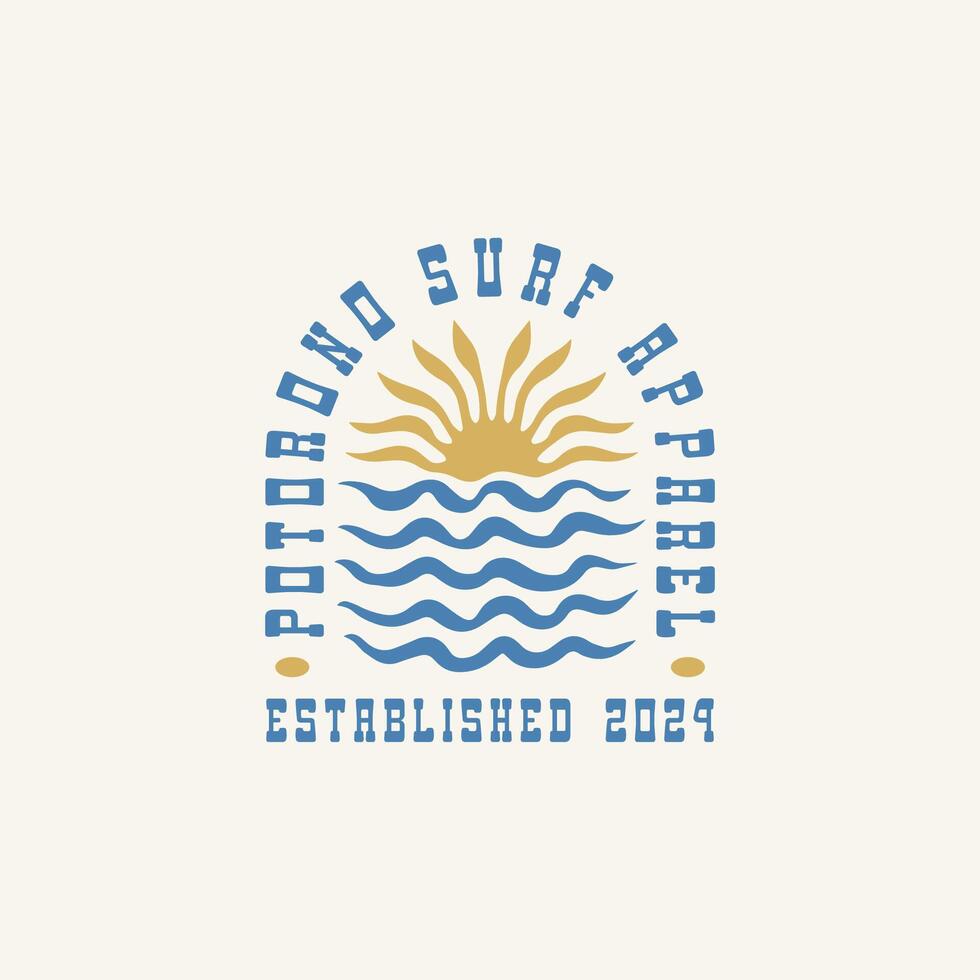 Vintage sunset sun wave logo design template vector