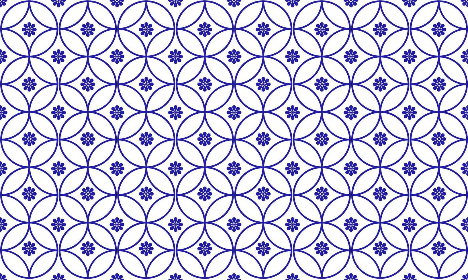 a detailed fabric pattern composed of circle shape designs,flowers ,blue line on white background. vector